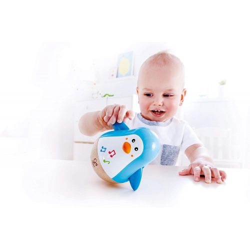  Hape Put-Stay Rattle Set & Penguin Musical Wobbler Colorful Wobbling Melody Penguin, Roly Poly Toy for Kids 6 Months+, Multicolor, 5 x 2 (E0331)