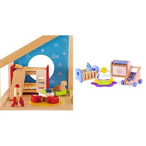  Hape Wooden Doll House Furniture Childrens Room with Accessories & Wooden Doll House Furniture Babys Room Set