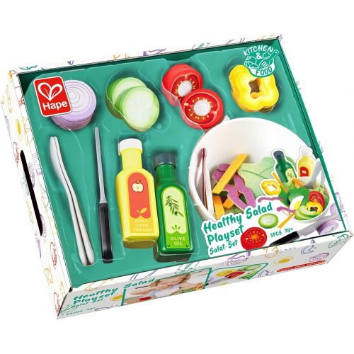  Hape Healthy Wooden Salad Playset 39PCs Pretend Salad Play with Utensils and Ingredients for Toddlers Ages 3 Years and Up