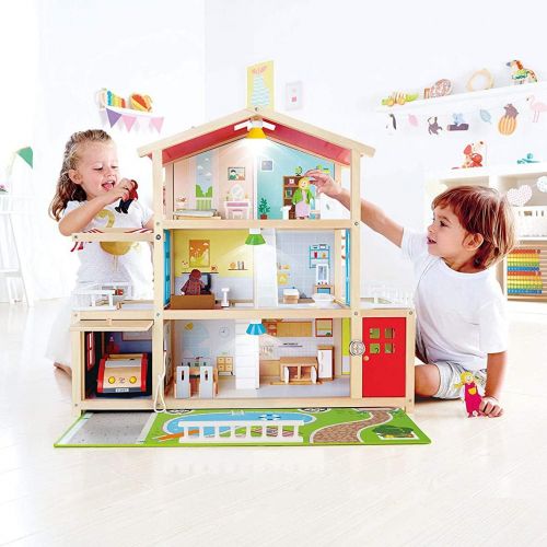  Hape Kids 10 Room Extravagant Wooden Family Play Mansion Doll House Bundle with Wooden Dollhouse Family Play Toy Car Accessory for Ages 3 and Up