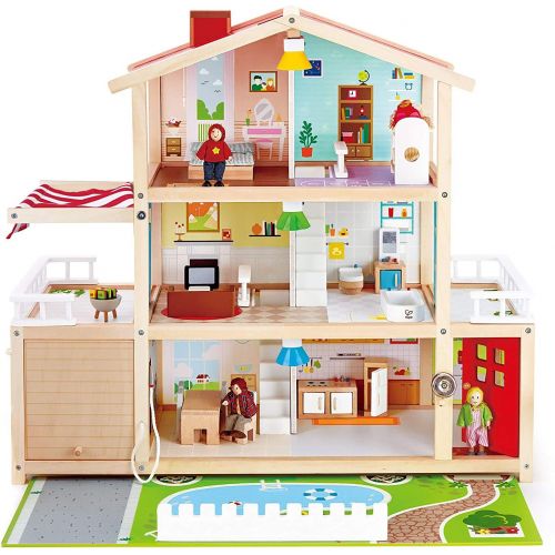  Hape Kids 10 Room Extravagant Wooden Family Play Mansion Doll House Bundle with Wooden Dollhouse Family Play Toy Car Accessory for Ages 3 and Up