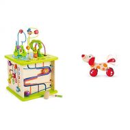 Country Critters Wooden Activity Play Cube by Hape & Walk-A-Long Puppy Wooden Pull Toy by Hape Award Winning Push Pull Toy Puppy for Toddlers Can Sit, Stand and Roll, Red