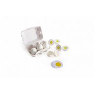Hape Egg Carton 3 Hard-Boiled Eggs with Easy-Peel Shell & 3 Fried, Wooden Realistic Educational Toy for Children 3+, White and Yellow (E3156)