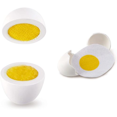  Hape Egg Carton 3 Hard-Boiled Eggs with Easy-Peel Shell & 3 Fried, Wooden Realistic Educational Toy for Children 3+, White and Yellow (E3156)