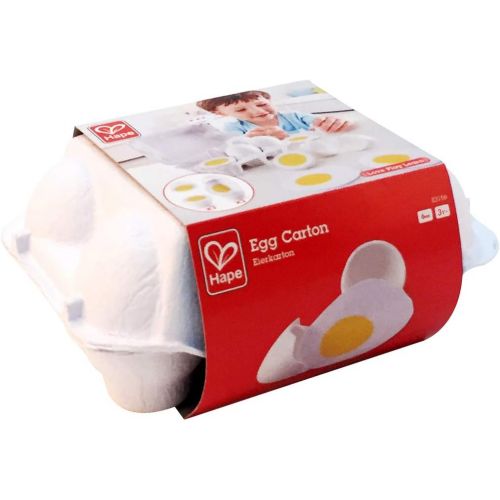  Hape Egg Carton 3 Hard-Boiled Eggs with Easy-Peel Shell & 3 Fried, Wooden Realistic Educational Toy for Children 3+, White and Yellow (E3156)