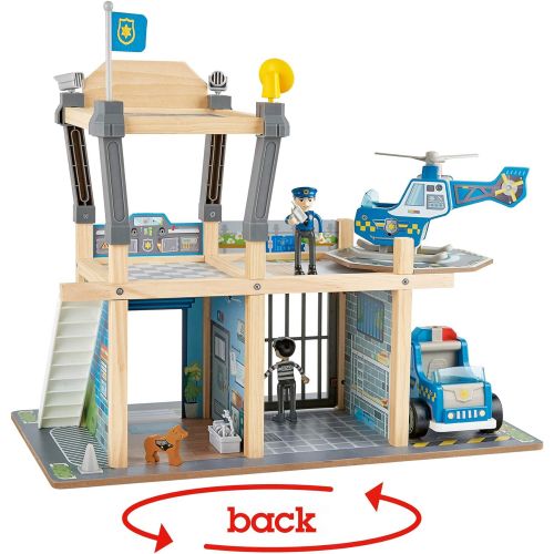  Hape Metro Police Station Play Toy Set with Sounds and Lights 2-Level Wooden Pretend Play Toy with Action Figures and Accessories