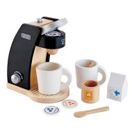 Hape Wooden Black Coffee Maker Kitchen Set with Accessories Pretend Play Toy Set for Kids Ages 3 Years and Up