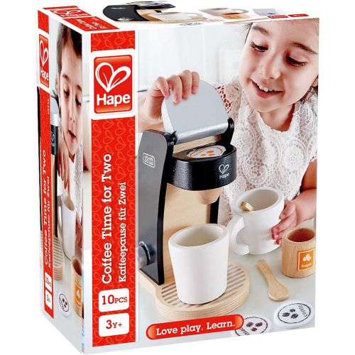  Hape Wooden Black Coffee Maker Kitchen Set with Accessories Pretend Play Toy Set for Kids Ages 3 Years and Up