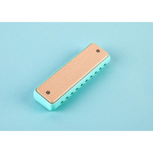  Hape Blues Harmonica 10 Hole Wooden Musical Instrument Toy for Kids, Blue-Green (E8916)