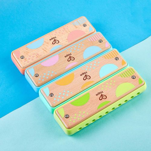  Hape Blues Harmonica 10 Hole Wooden Musical Instrument Toy for Kids, Blue-Green (E8916)