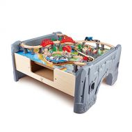 Hape E3766 70 Piece Railway Train Table and Set Toy with Battery Powered Locomotive with Removable Playmat Surface and Storage for Kids 3 Years and Up