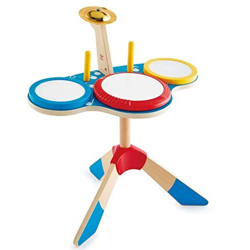  Hape Drum and Cymbal Set | Toddlers Wooden Drum and Cymbal Musical Instrument Set with Two Drum Sticks