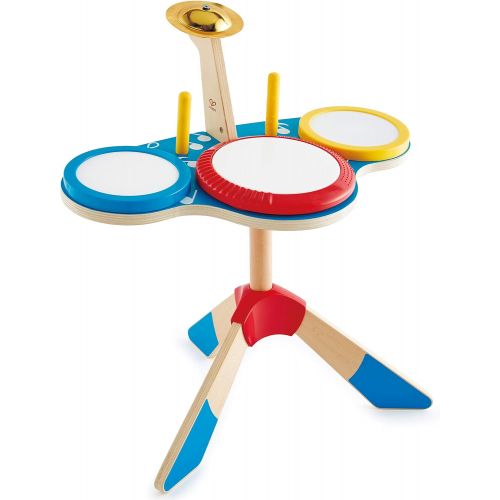  Hape Drum and Cymbal Set | Toddlers Wooden Drum and Cymbal Musical Instrument Set with Two Drum Sticks