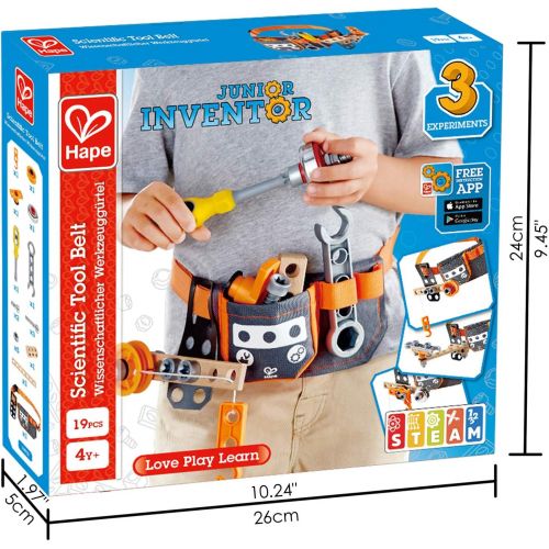  Hape Junior Inventor Scientific Tool Belt | 19 Piece Utility Component STEAM Tool Storage Belt for Children +4 Years