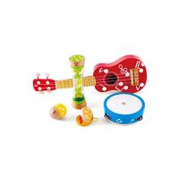 Hape Mini Band Instrument Set | Five Piece Wooden Instrument Music Set for Kids Includes Ukulele, Tambourine, Clapper, Rattle and Rainmaker