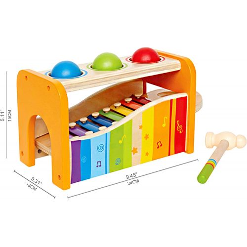  Hape Pound & Tap Bench with Slide Out Xylophone - Award Winning Durable Wooden Musical Pounding Toy for Toddlers, Multifunctional and Bright Colours, Yellow