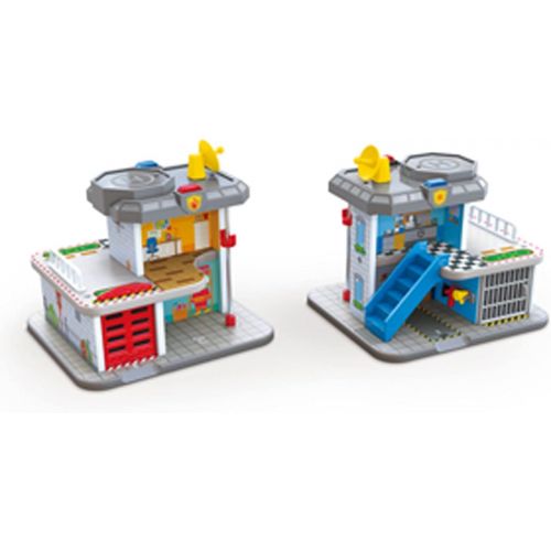  Hape Emergency Services HQ | 2-in-1 Police and Fire Station Complete Play Set with Vehicles and Action Figures