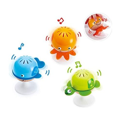  Hape Put-Stay Rattle Set | Three Sea Animal Suction Rattle Toys, Baby Educational Toy Set