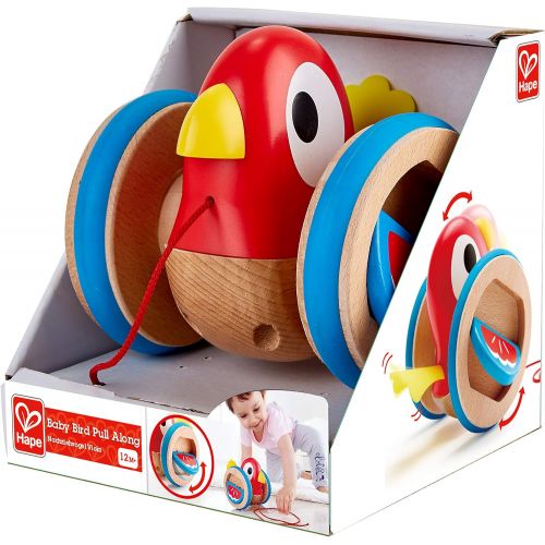  Hape Baby Bird Pull-Along | Wooden Wobbling & Flapping Pull Toddler Toy, Bright Colors