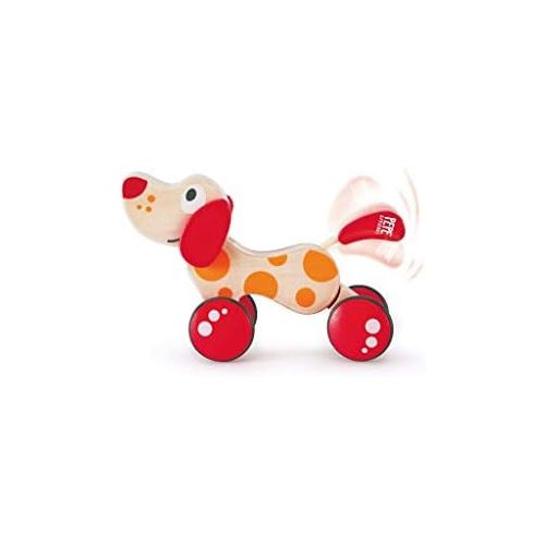  Walk-A-Long Puppy Wooden Pull Toy by Hape | Award Winning Push Pull Toy Puppy For Toddlers Can Sit, Stand and Roll. Rubber Rimmed Wheels for Easy Push and Pull Action, Red