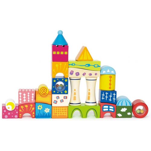  Fantasia Block Castle by Hape Award Winning Wooden Castle Building Block Stacking Toy, Unique Shaped Building Block Set, Rainbow Stacking Toy with Patterns