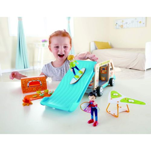  Hape Adventure Van, Pretend Play with Action Figures ,L: 12.2, W: 6.7, H: 5.7 inch