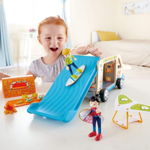  Hape Adventure Van, Pretend Play with Action Figures ,L: 12.2, W: 6.7, H: 5.7 inch