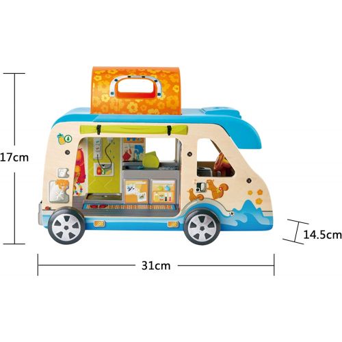  Hape Adventure Van, Pretend Play with Action Figures ,L: 12.2, W: 6.7, H: 5.7 inch