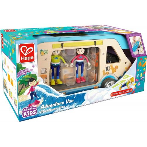  Hape Adventure Van, Pretend Play with Action Figures ,L: 12.2, W: 6.7, H: 5.7 inch