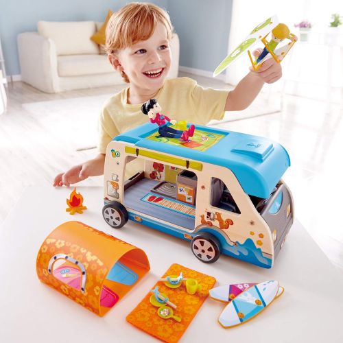  Hape Adventure Van, Pretend Play with Action Figures ,L: 12.2, W: 6.7, H: 5.7 inch