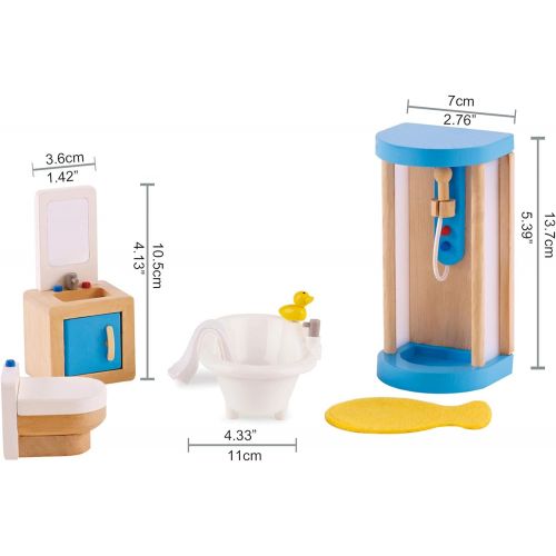  Hape Wooden Doll House Furniture Family Bathroom Set