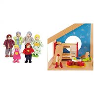 Hape Caucasian Doll Family Set for Kids Dollhouses & Wooden Doll House Furniture Childrens Room with Accessories