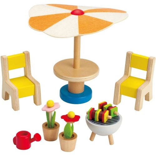  Hape Wooden Doll House Furniture Patio Set with Accessories