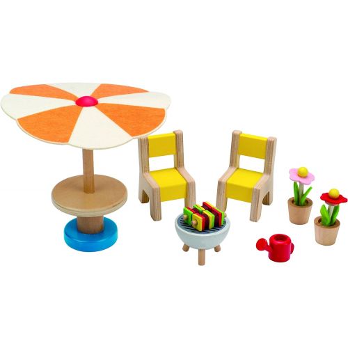  Hape Wooden Doll House Furniture Patio Set with Accessories