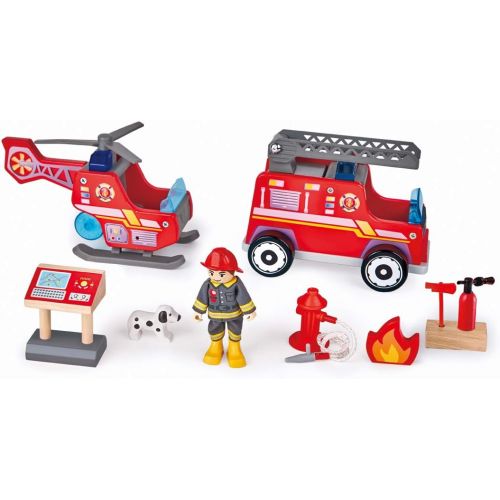  Hape Fire Station Playset & Happy Family Dollhouse Set by Hape Award Winning Doll Family Set, 6 Family Figures, Adults 4.3 and Kids 3.5, Multicolor