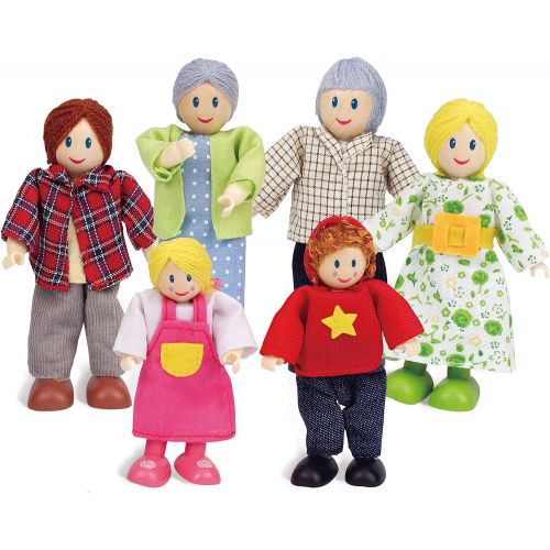  Happy Family Dollhouse Set by Hape Award Winning Doll Family Set, 6 Family Figures & Family Pets Wooden Dollhouse Animal Set by Hape Complete Your Wooden Dolls House