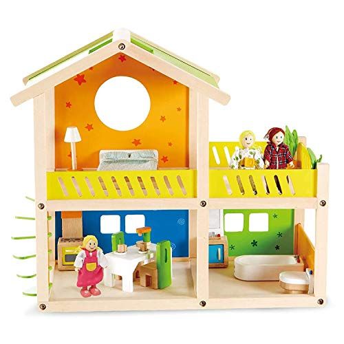  Hape Happy Villa Kids Wooden Doll House Set 2-Story Dolls Villa with Furniture and Accessories for Kids Age 3 Years and up