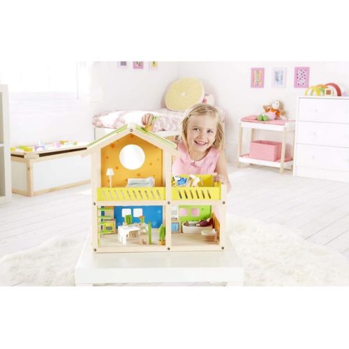  Hape Happy Villa Kids Wooden Doll House Set 2-Story Dolls Villa with Furniture and Accessories for Kids Age 3 Years and up