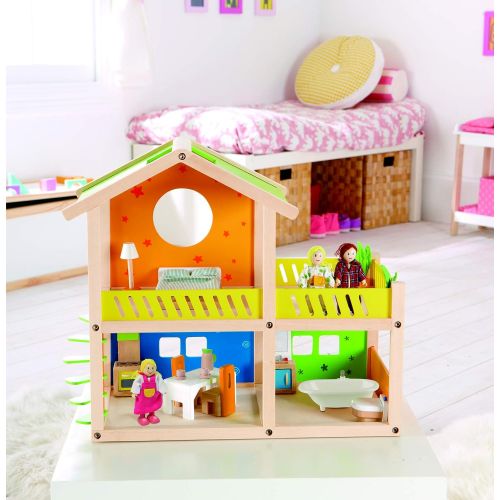  Hape Happy Villa Kids Wooden Doll House Set 2-Story Dolls Villa with Furniture and Accessories for Kids Age 3 Years and up