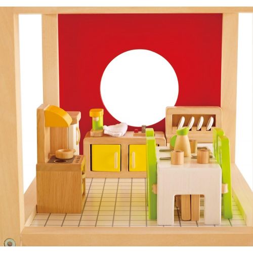  Hape All Seasons Kids Wooden Dollhouse Award Winning 3 Story Dolls House Toy with Furniture, Accessories, Movable Stairs and Reversible Season Theme & Wooden Doll House Furniture D