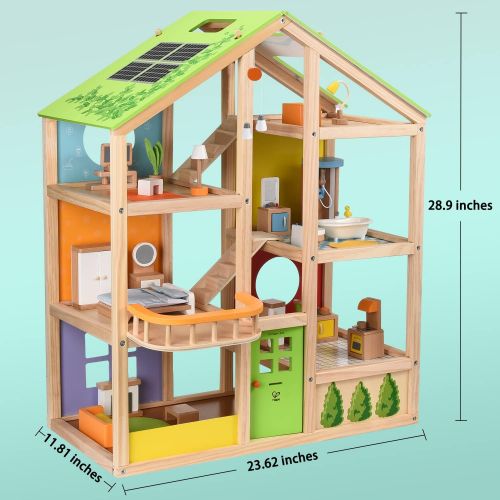  All Seasons Kids Wooden Dollhouse by Hape Award Winning 3 Story Dolls House Toy with Furniture, Accessories, Movable Stairs and Reversible Season Theme L: 23.6, W: 11.8, H: 28.9 in