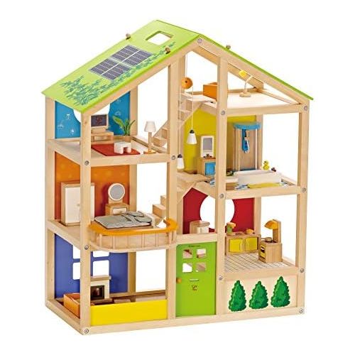  All Seasons Kids Wooden Dollhouse by Hape | Award Winning 3 Story Dolls House Toy with Furniture, Accessories, Movable Stairs and Reversible Season Theme