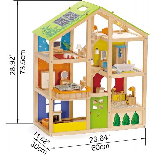  All Seasons Kids Wooden Dollhouse by Hape | Award Winning 3 Story Dolls House Toy with Furniture, Accessories, Movable Stairs and Reversible Season Theme