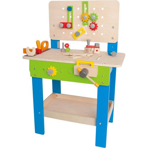  Master Workbench by Hape | Award Winning Kids Wooden Tool Bench Toy Pretend Play Creative Building Set, Height Adjustable 32 Piece Workshop for Toddlers