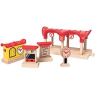 Hape Wooden Railway Record, Listen, & Light Railway Station Kids Train Set