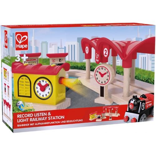  Hape Wooden Railway Record, Listen, & Light Railway Station Kids Train Set