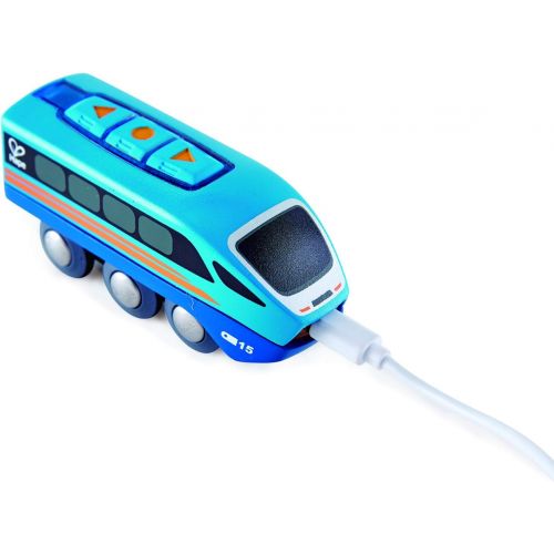  Hape Remote Control Engine Train , Kids Railway Toy, App or Button RC Vehicle with 5 Playable Sounds, Rechargeable Battery Feature, Blue