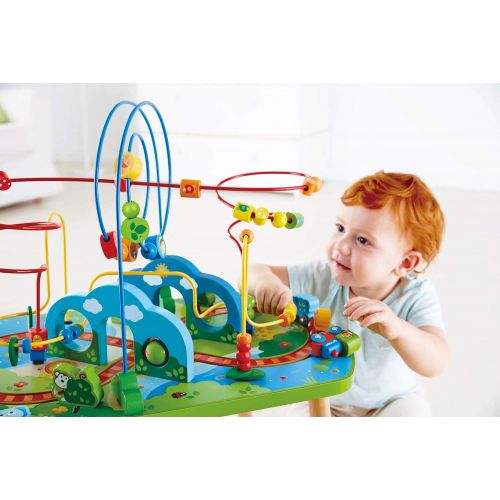  Hape Jungle Adventure Railway Table , Kids Bead Maze Puzzle Table with Accessories, African Scene Graphics, Child Sized Table for Individual and Group Play