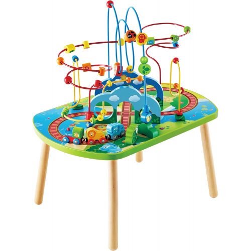  Hape Jungle Adventure Railway Table , Kids Bead Maze Puzzle Table with Accessories, African Scene Graphics, Child Sized Table for Individual and Group Play