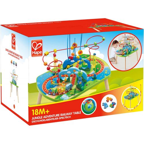  Hape Jungle Adventure Railway Table , Kids Bead Maze Puzzle Table with Accessories, African Scene Graphics, Child Sized Table for Individual and Group Play